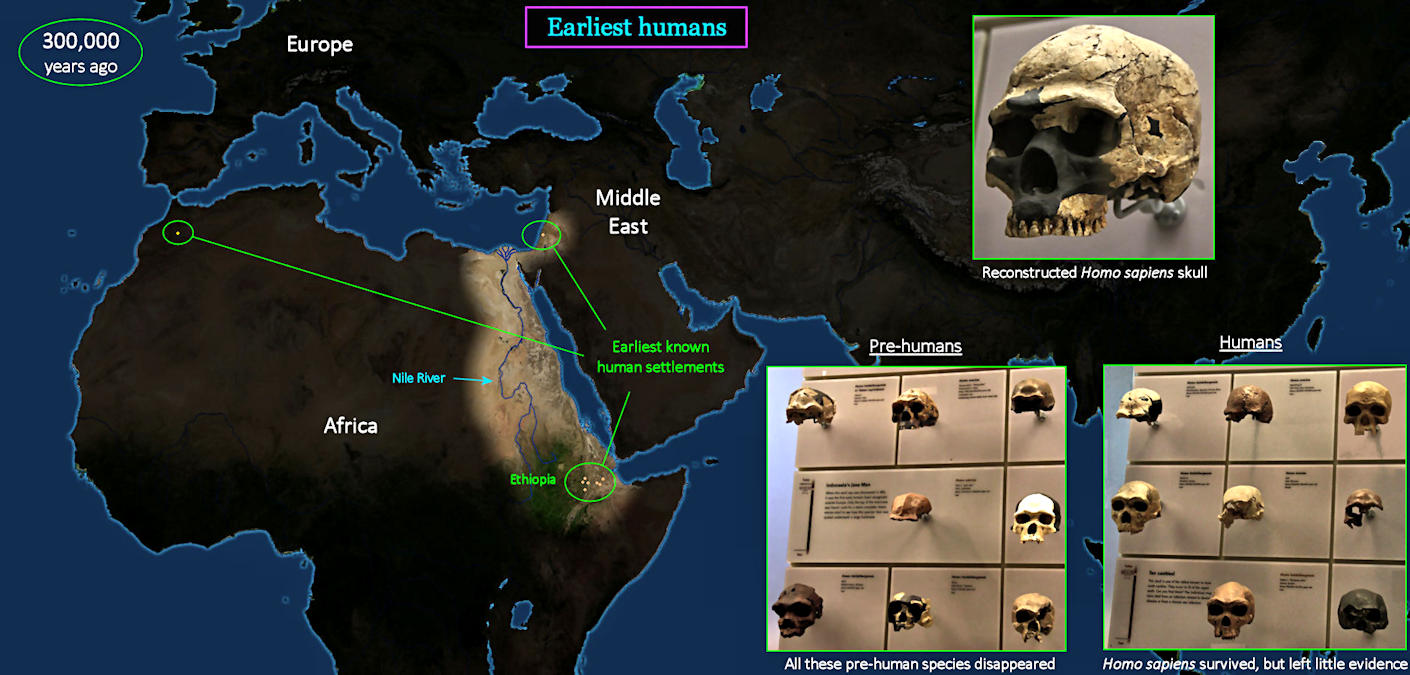 Earliest humans, 300,000 BC map
